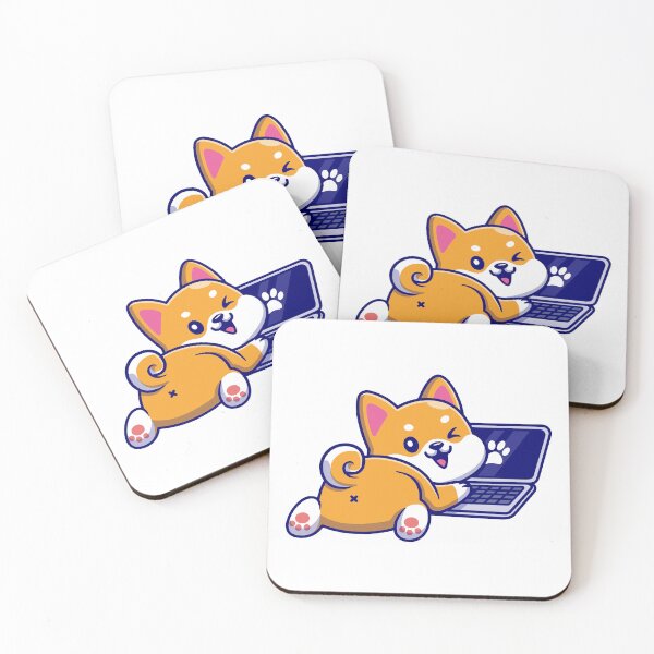 Item preview, Cute Shiba Inu Dog Working on Laptop Cartoon designed and sold by Hiromi	 tanaka.