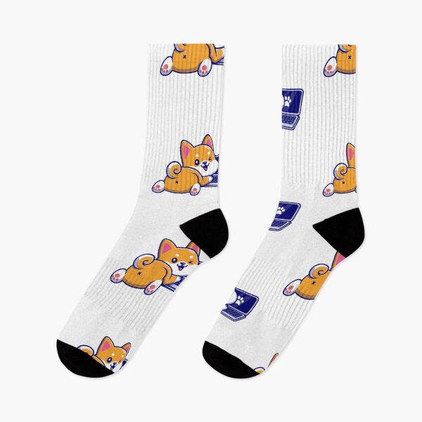 Item preview, Cute Shiba Inu Dog Working on Laptop Cartoon designed and sold by Hiromi	 tanaka.
