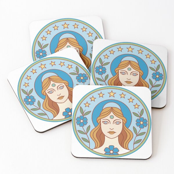 Item preview, feminine moon goddess surrounded by flowers and stars designed and sold by Senglaopattern.