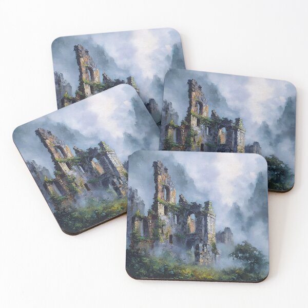 Item preview, Mystical Ruined Castle in Fog Fantasy Landscape Painting | Dark Fantasy Gothic Ruins Art designed and sold by cr6zym1nd.