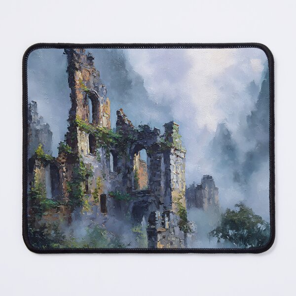 Item preview, Mystical Ruined Castle in Fog Fantasy Landscape Painting | Dark Fantasy Gothic Ruins Art designed and sold by cr6zym1nd.