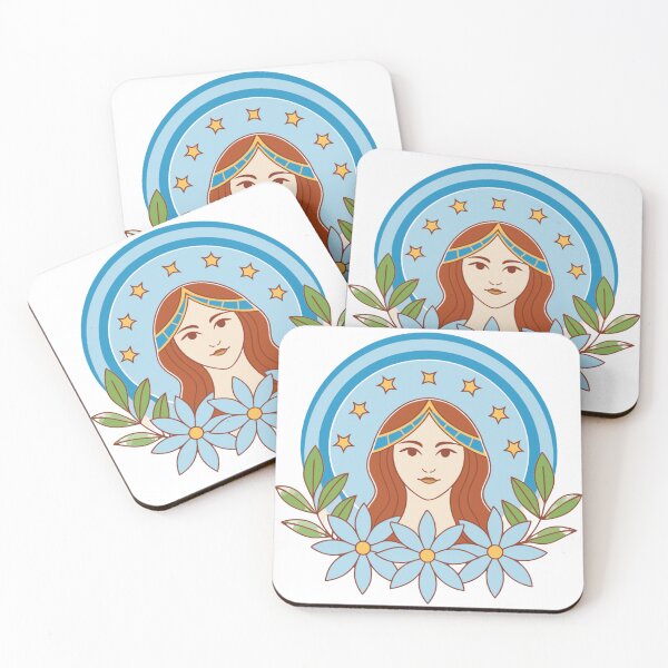 Item preview, feminine moon goddess surrounded by flowers and stars designed and sold by Senglaopattern.