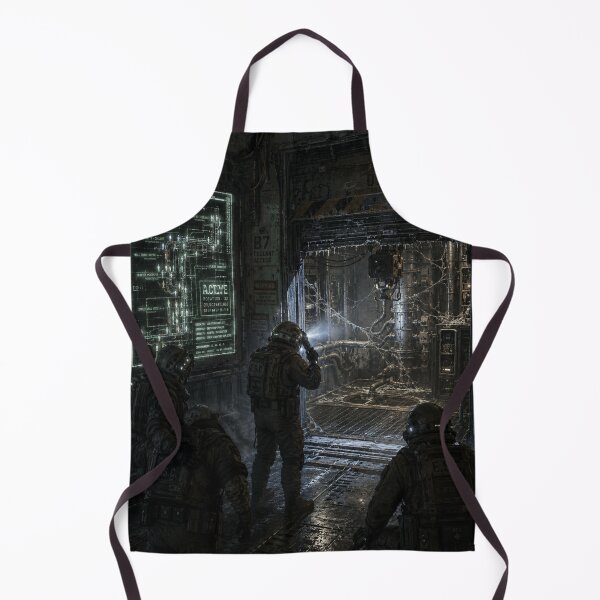 Item preview, Sci-Fi Maintenance Bay Horror Art | Industrial Space Station Corridor and Hazard Suit Team Print designed and sold by Element Horizon Studio.