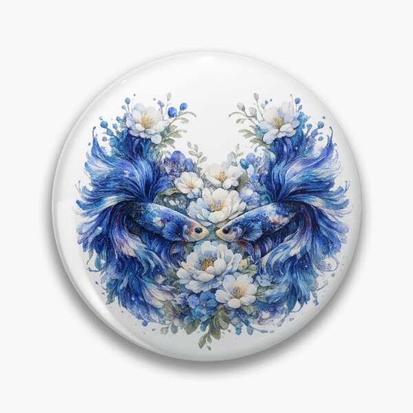 Item preview, Blue Betta Fish Couple Watercolor, Heart Shape Floral Siamese Fighting Fish Art designed and sold by Panom Suavichien.
