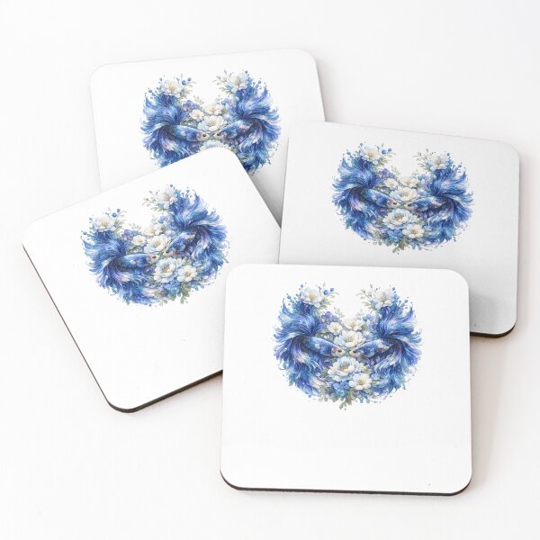 Item preview, Blue Betta Fish Couple Watercolor, Heart Shape Floral Siamese Fighting Fish Art designed and sold by Panom Suavichien.