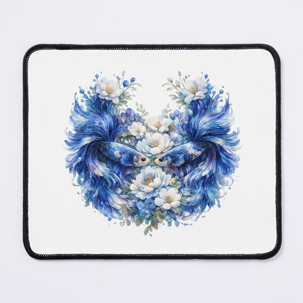 Item preview, Blue Betta Fish Couple Watercolor, Heart Shape Floral Siamese Fighting Fish Art designed and sold by Panom Suavichien.