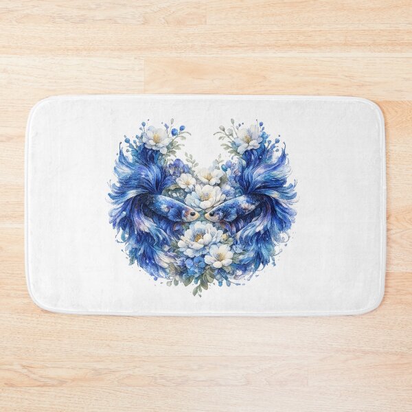 Item preview, Blue Betta Fish Couple Watercolor, Heart Shape Floral Siamese Fighting Fish Art designed and sold by Panom Suavichien.