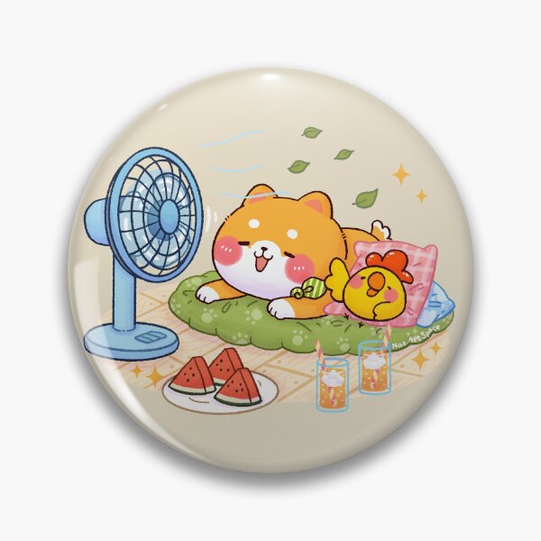 Item preview, Summer Chill Shiba Inu & Chick Fan Time Cute Kawaii Illustration designed and sold by NasDoodleArt.