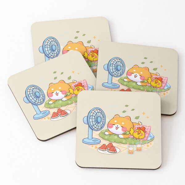 Item preview, Summer Chill Shiba Inu & Chick Fan Time Cute Kawaii Illustration designed and sold by NasDoodleArt.