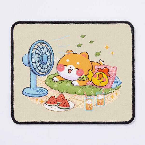 Item preview, Summer Chill Shiba Inu & Chick Fan Time Cute Kawaii Illustration designed and sold by NasDoodleArt.