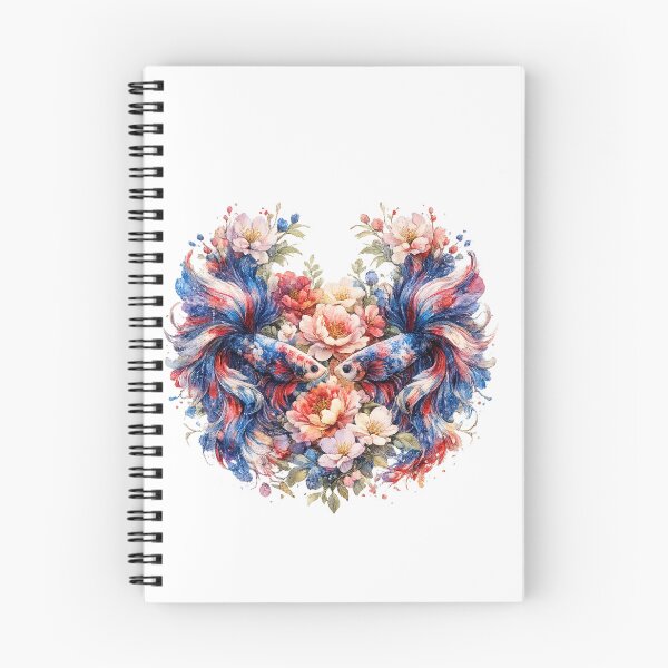 Item preview, Patriotic Red Blue Betta Fish Couple Watercolor, Heart Shape Floral Siamese Fighting Fish Art designed and sold by Panom Suavichien.