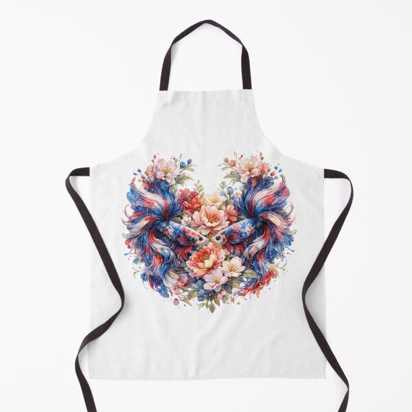 Item preview, Patriotic Red Blue Betta Fish Couple Watercolor, Heart Shape Floral Siamese Fighting Fish Art designed and sold by Panom Suavichien.