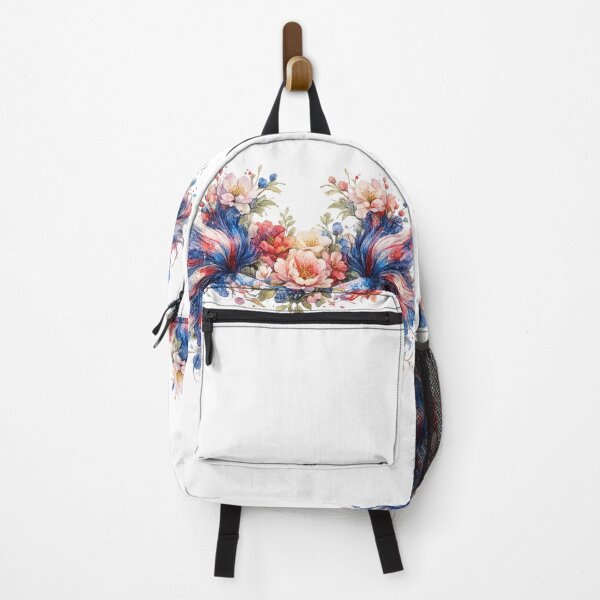 Item preview, Patriotic Red Blue Betta Fish Couple Watercolor, Heart Shape Floral Siamese Fighting Fish Art designed and sold by Panom Suavichien.