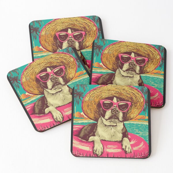 Item preview, Boston Terrier in Sunglasses Bostie Dog Tropical Pool Party designed and sold by Littermin.