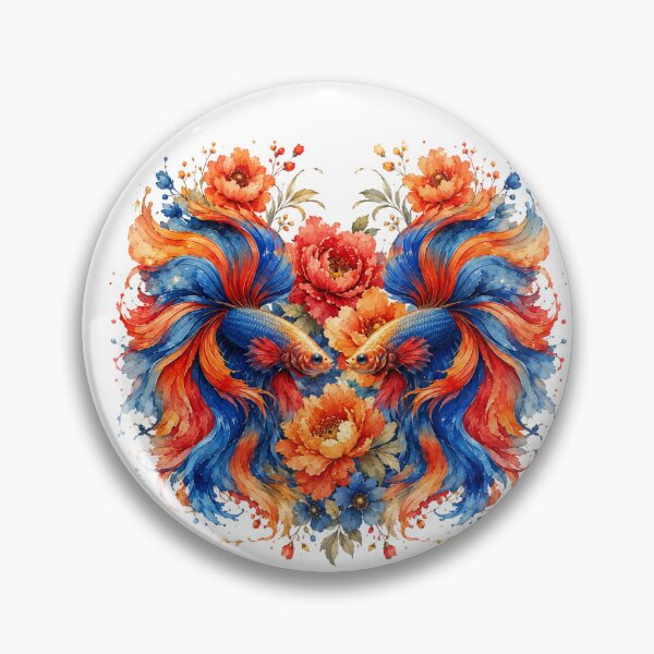 Item preview, Red Orange Betta Fish Couple Watercolor, Heart Shape Floral Siamese Fighting Fish Art designed and sold by Panom Suavichien.