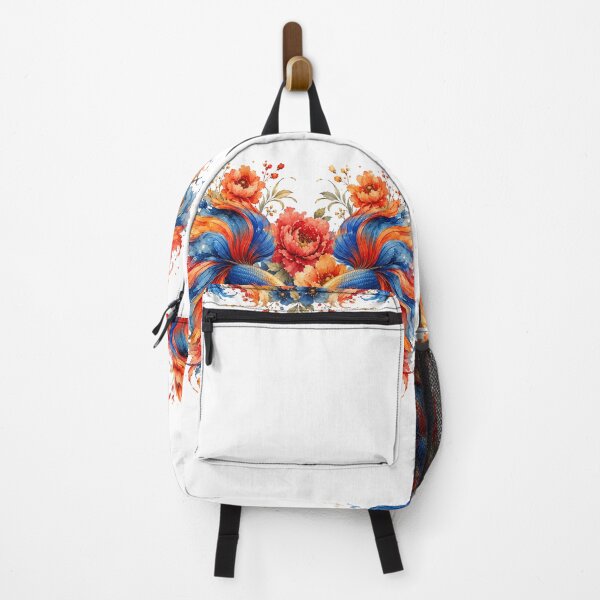 Item preview, Red Orange Betta Fish Couple Watercolor, Heart Shape Floral Siamese Fighting Fish Art designed and sold by Panom Suavichien.