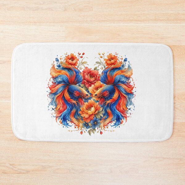Item preview, Red Orange Betta Fish Couple Watercolor, Heart Shape Floral Siamese Fighting Fish Art designed and sold by Panom Suavichien.