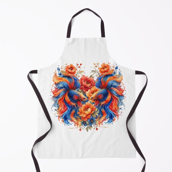 Item preview, Red Orange Betta Fish Couple Watercolor, Heart Shape Floral Siamese Fighting Fish Art designed and sold by Panom Suavichien.