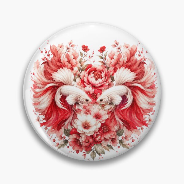 Item preview, Pink Betta Fish Couple Watercolor, Heart Shape Floral Siamese Fighting Fish Art designed and sold by Panom Suavichien.