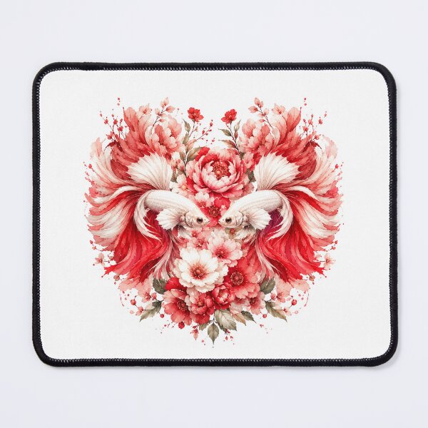 Item preview, Pink Betta Fish Couple Watercolor, Heart Shape Floral Siamese Fighting Fish Art designed and sold by Panom Suavichien.