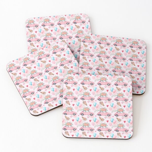 Item preview, Watercolor Pink Car Floral Wedding - Cute Vintage Bridal Pattern designed and sold by FlatInkStudio.