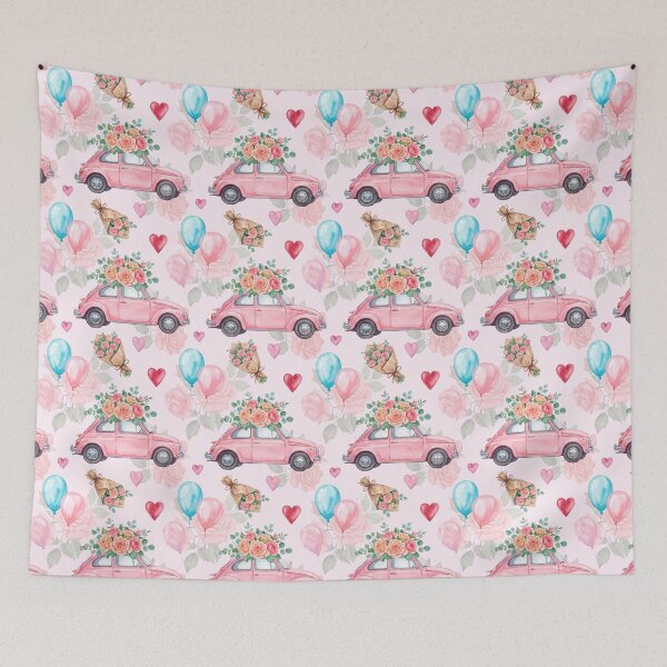 Item preview, Watercolor Pink Car Floral Wedding - Cute Vintage Bridal Pattern designed and sold by FlatInkStudio.