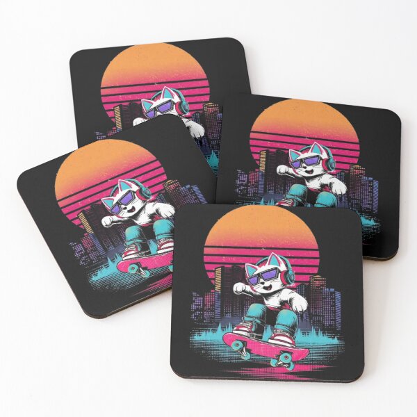 Item preview, Synthwave Cat Skateboard Retro 80s Sunset designed and sold by Moody Vibes Studio.