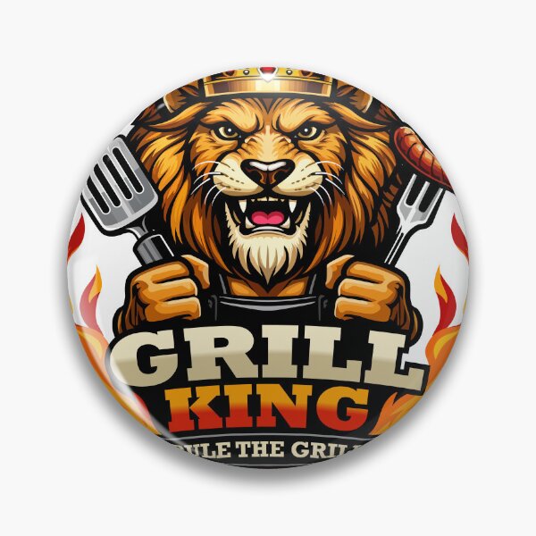 Item preview, Grill King Rules The Grill Lion BBQ Logo designed and sold by PixelsAndJoy.