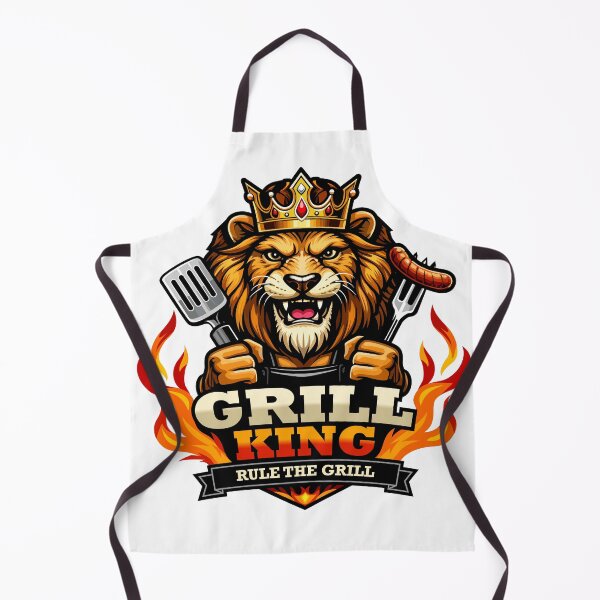 Item preview, Grill King Rules The Grill Lion BBQ Logo designed and sold by PixelsAndJoy.