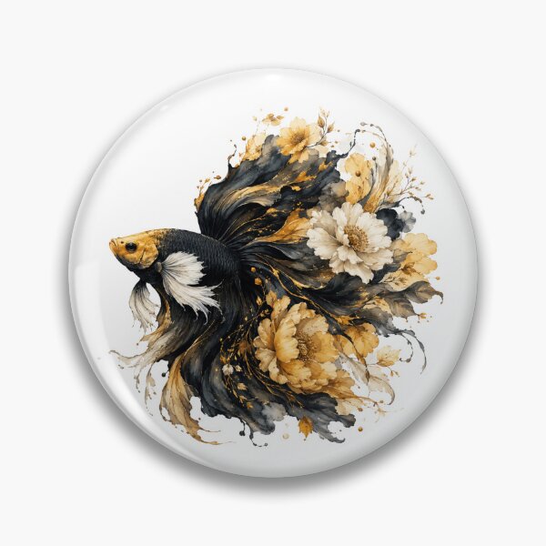 Item preview, Black Gold Betta Fish Watercolor, Luxury Floral Siamese Fighting Fish Art designed and sold by Panom Suavichien.