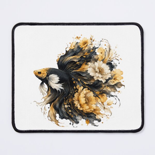 Item preview, Black Gold Betta Fish Watercolor, Luxury Floral Siamese Fighting Fish Art designed and sold by Panom Suavichien.