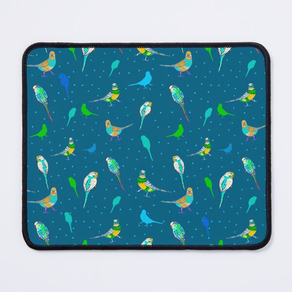 Item preview, Multicoloured budgies on blue designed and sold by Minnie Teckman.