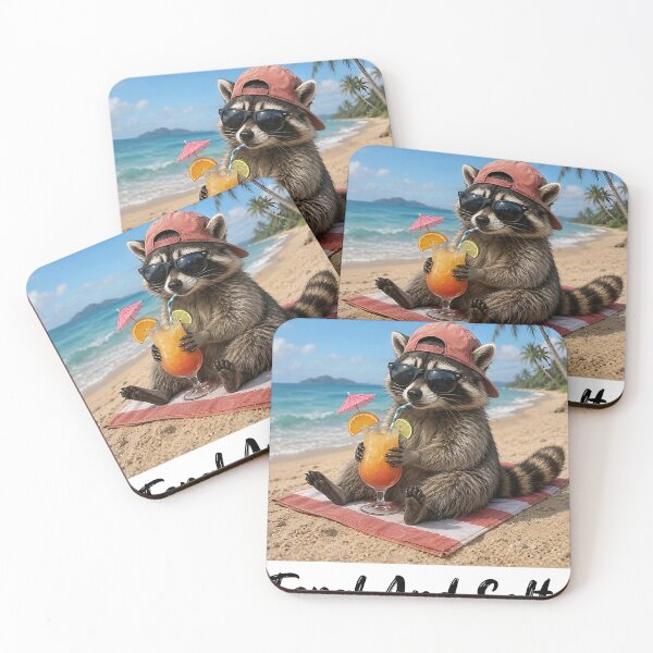 Item preview, Feral and Salty Raccoon Tropical Beach Vacation designed and sold by Littermin.