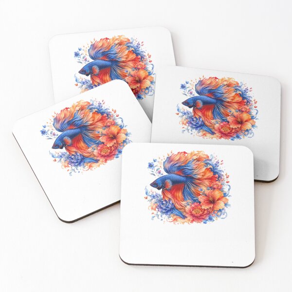 Item preview, Blue Orange Betta Fish Watercolor, Vibrant Floral Siamese Fighting Fish Art designed and sold by Panom Suavichien.