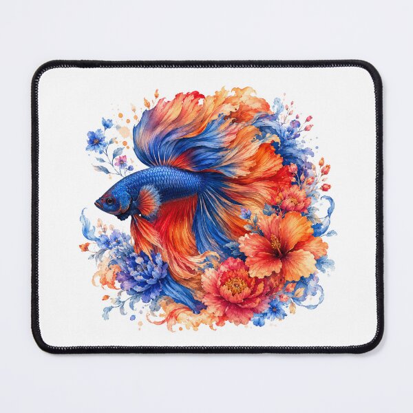 Item preview, Blue Orange Betta Fish Watercolor, Vibrant Floral Siamese Fighting Fish Art designed and sold by Panom Suavichien.