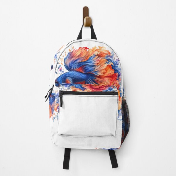 Item preview, Blue Orange Betta Fish Watercolor, Vibrant Floral Siamese Fighting Fish Art designed and sold by Panom Suavichien.