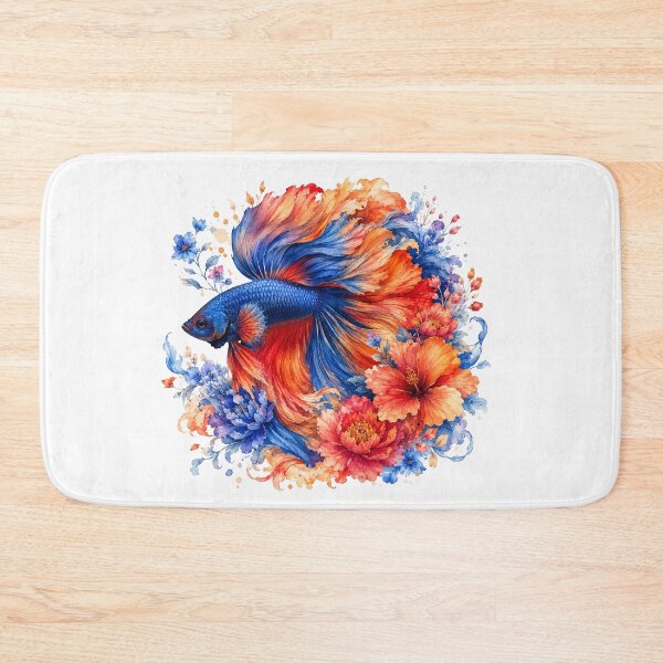 Item preview, Blue Orange Betta Fish Watercolor, Vibrant Floral Siamese Fighting Fish Art designed and sold by Panom Suavichien.
