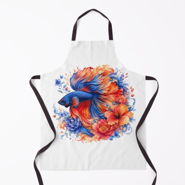 Item preview, Blue Orange Betta Fish Watercolor, Vibrant Floral Siamese Fighting Fish Art designed and sold by Panom Suavichien.