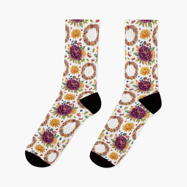 Item preview, Watercolor Autumn Floral Wreath - Cozy Dark Purple Peony Pattern designed and sold by FlatInkStudio.