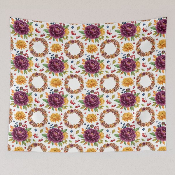 Item preview, Watercolor Autumn Floral Wreath - Cozy Dark Purple Peony Pattern designed and sold by FlatInkStudio.