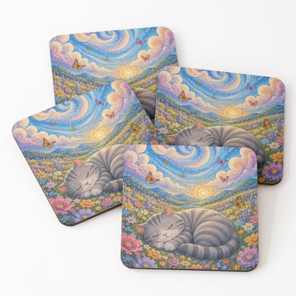 Item preview, Cute Gray Cat Sleeping Peacefully in a Flower Field designed and sold by Mindworx21.