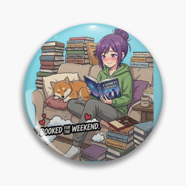 Item preview, Booked For The Weekend - Funny Bookworm & Shiba Inu designed and sold by DailyStruggleCo.