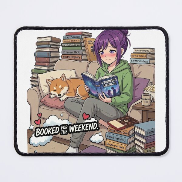 Item preview, Booked For The Weekend - Funny Bookworm & Shiba Inu designed and sold by DailyStruggleCo.