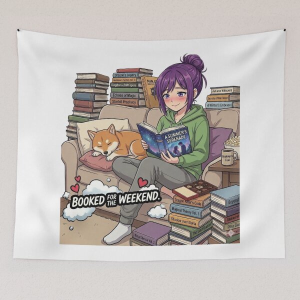 Item preview, Booked For The Weekend - Funny Bookworm & Shiba Inu designed and sold by DailyStruggleCo.