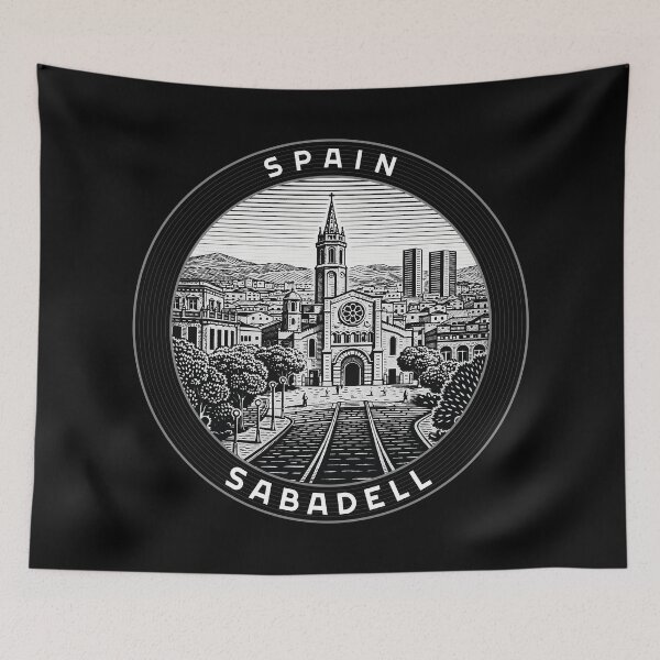 Item preview, Sabadell Spain Linocut Style  designed and sold by Thistle-TShop.