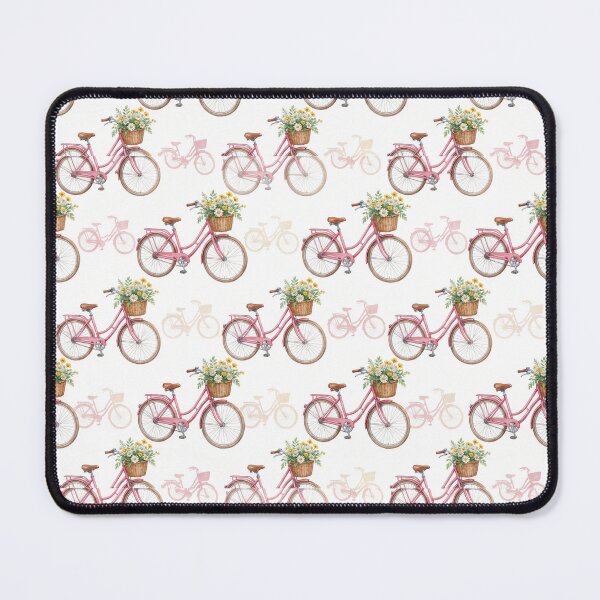 Item preview, Watercolor Vintage Bicycle Pattern - Cute Cottagecore Floral Bike designed and sold by FlatInkStudio.