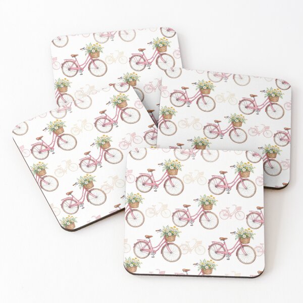 Item preview, Watercolor Vintage Bicycle Pattern - Cute Cottagecore Floral Bike designed and sold by FlatInkStudio.