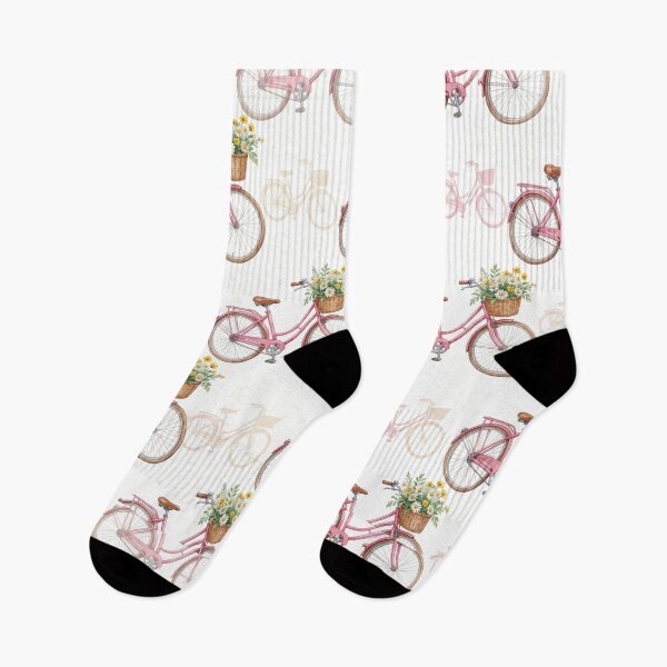 Item preview, Watercolor Vintage Bicycle Pattern - Cute Cottagecore Floral Bike designed and sold by FlatInkStudio.