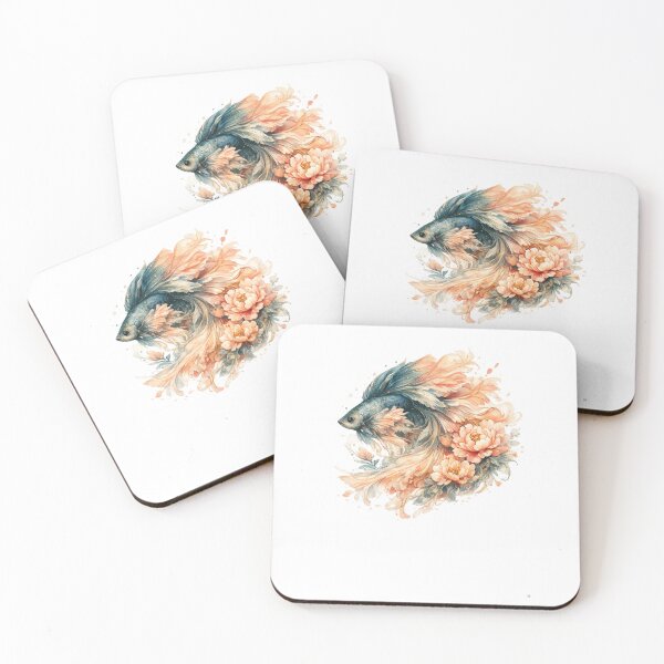 Item preview, Teal Peach Betta Fish Watercolor, Soft Floral Siamese Fighting Fish Art designed and sold by Panom Suavichien.