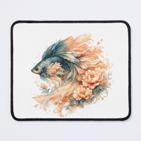 Item preview, Teal Peach Betta Fish Watercolor, Soft Floral Siamese Fighting Fish Art designed and sold by Panom Suavichien.